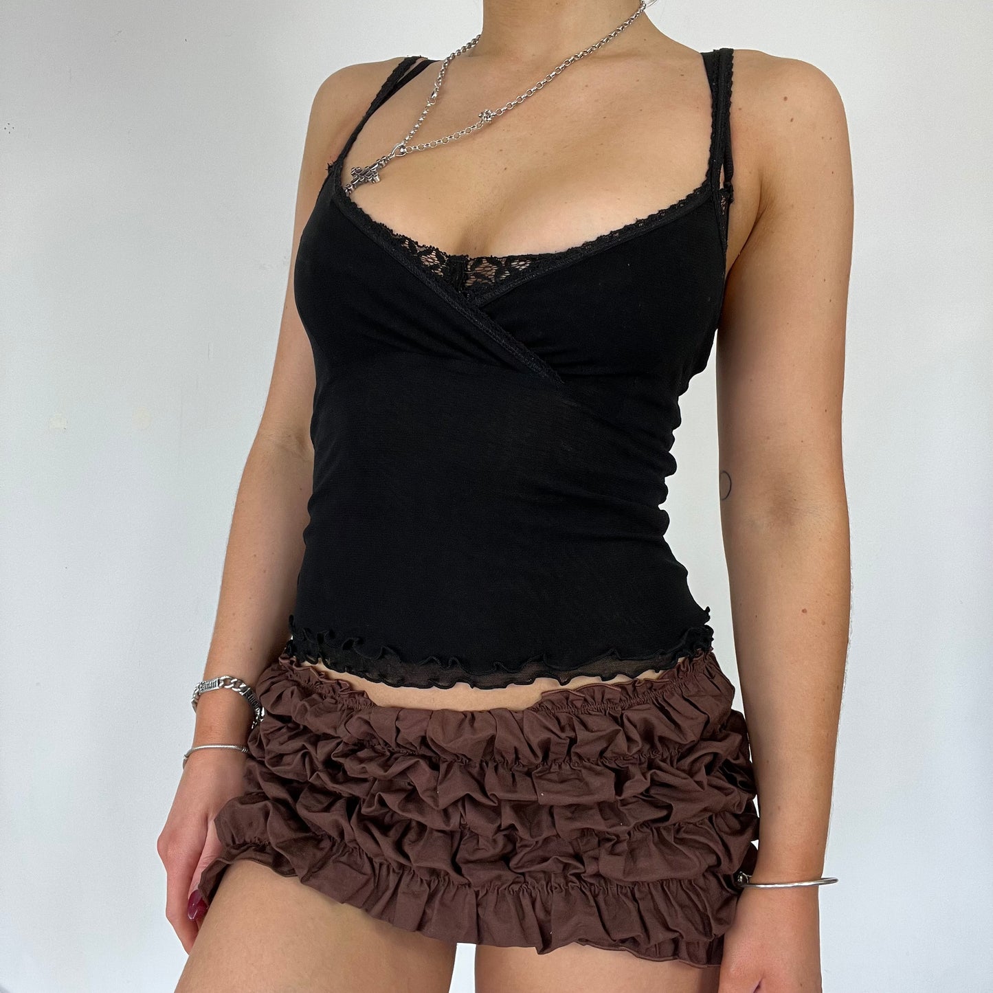 00s black mesh lace cami top - Size s