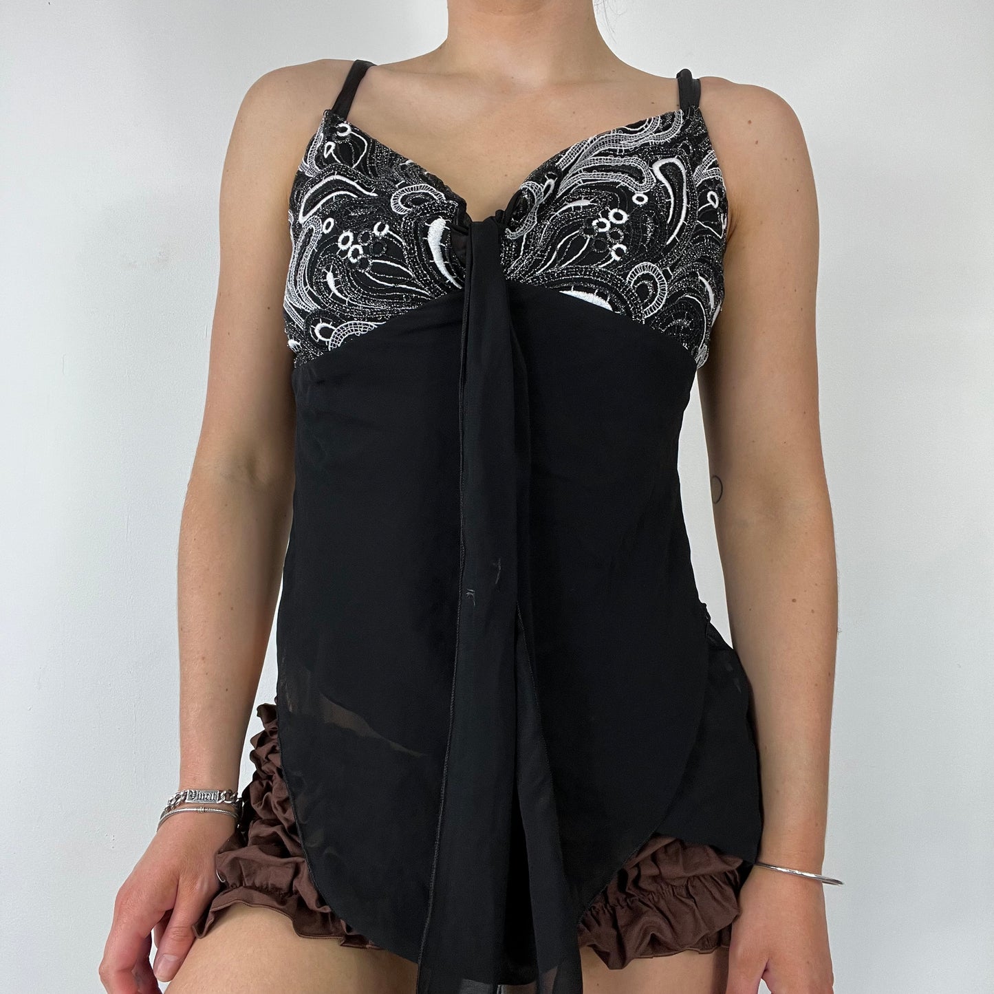90s black mesh lace cami top - Size S