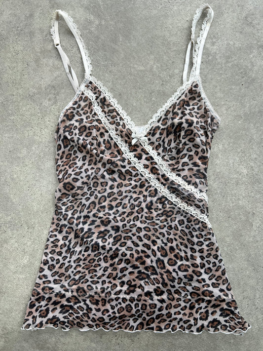 90s leopard lace trim mesh cami - Size M