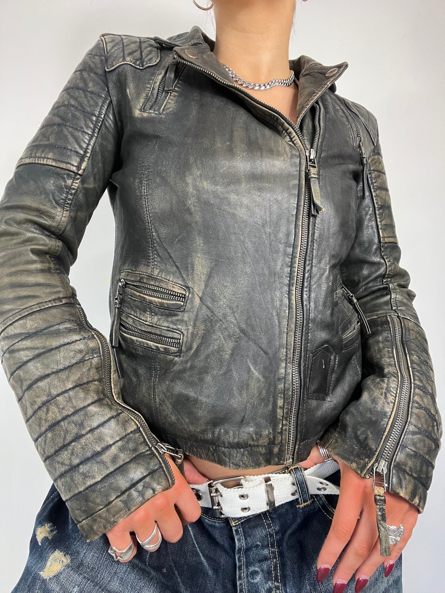 90s Leather Biker Jacket - Size S/M