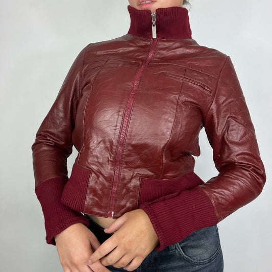 Burgundy Zip Up Leather Jacket (M)