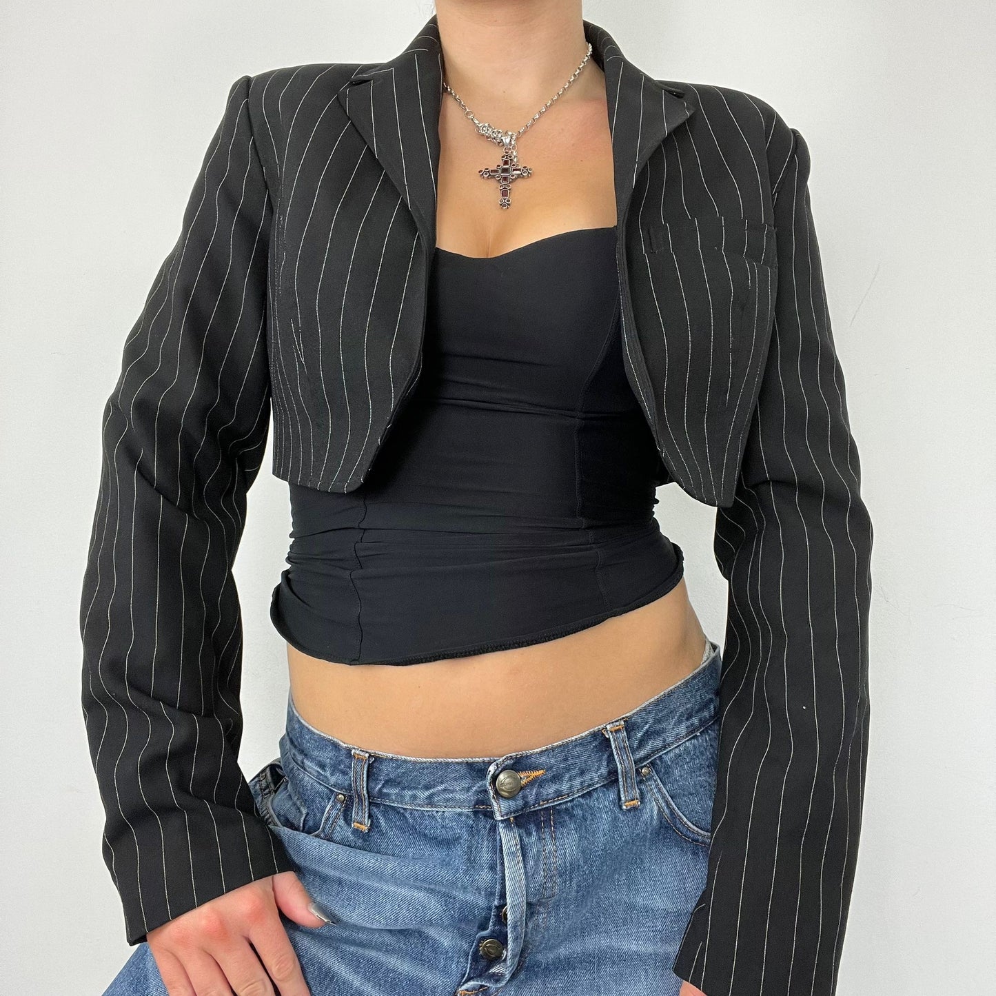 Pinstripe Cropped Blazer (S)