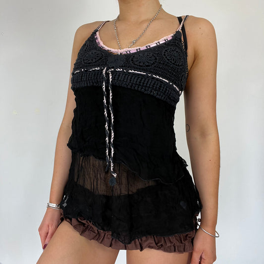 90s crochet mesh cami top - Size S