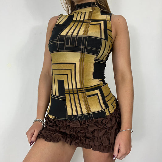 70s graphic print turtle neck vest - Size S