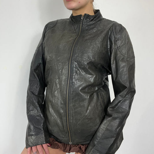 90s black washed leather jacket - Size M