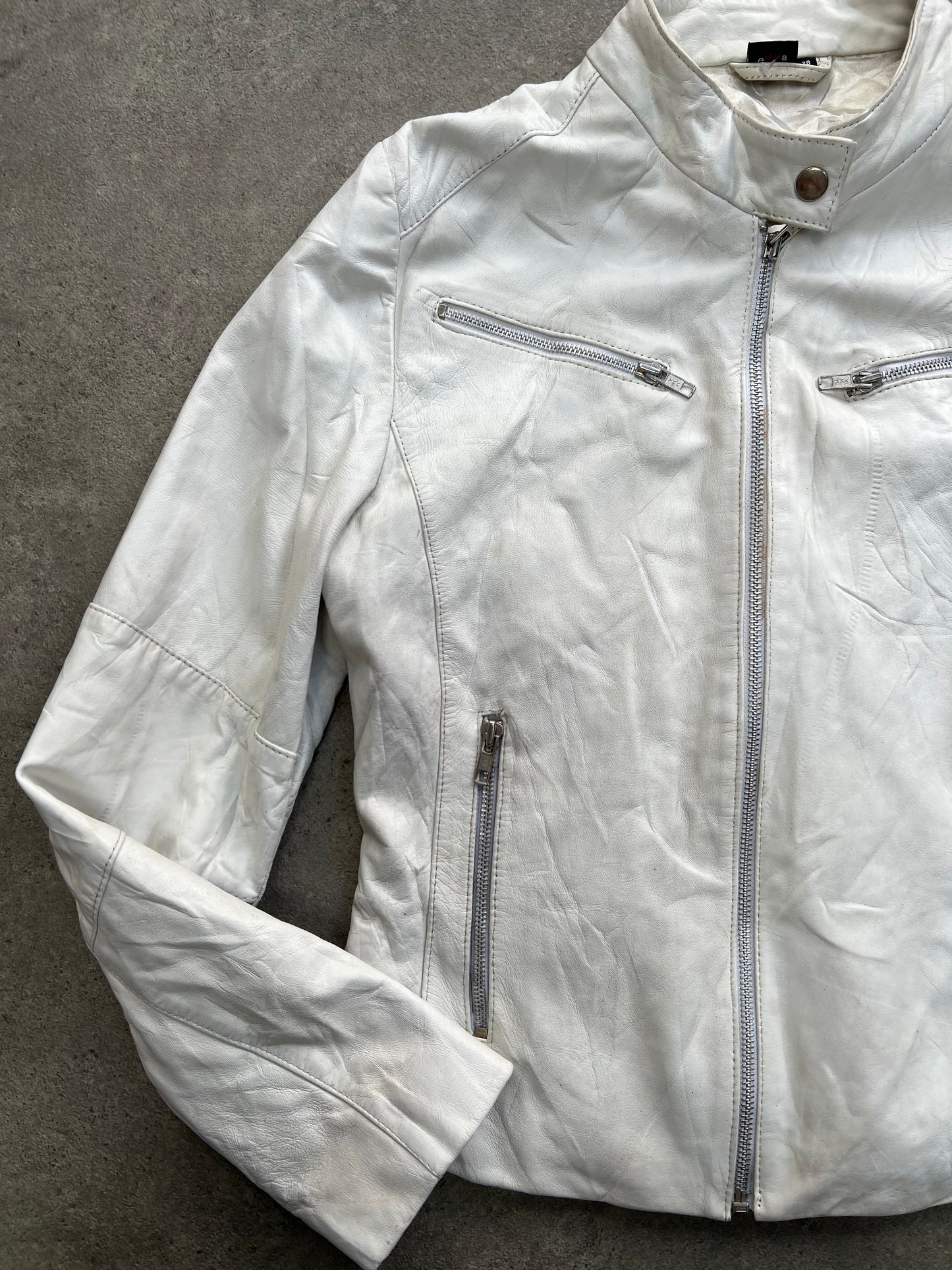 90s real leather white moto jacket - Size M