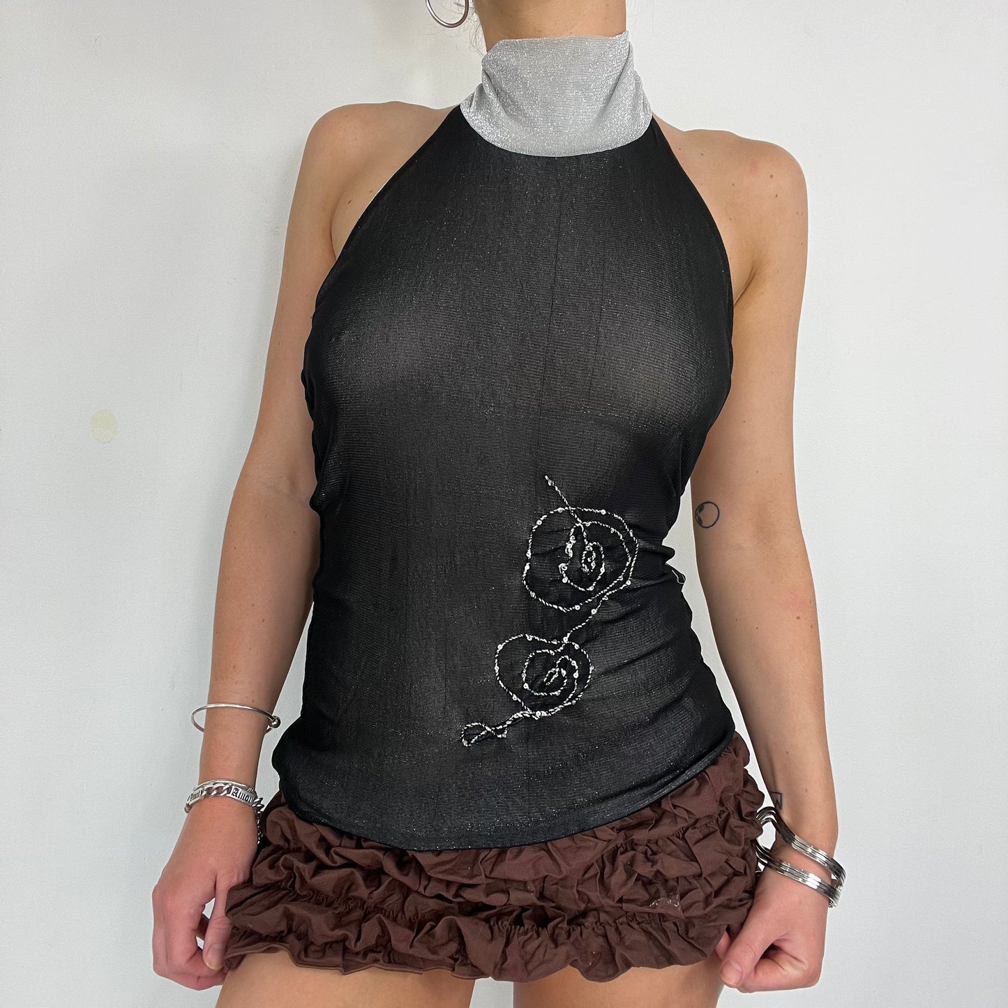 00s vintage double mesh layered halter neck top - Size S