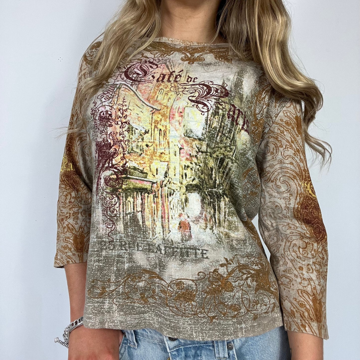 00s graphic print long sleeve top - Size M/L