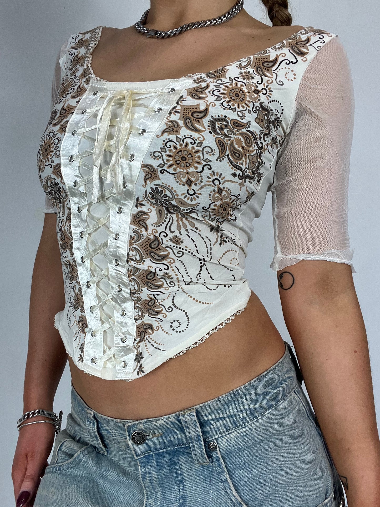 Mesh lace up corset top - Size S