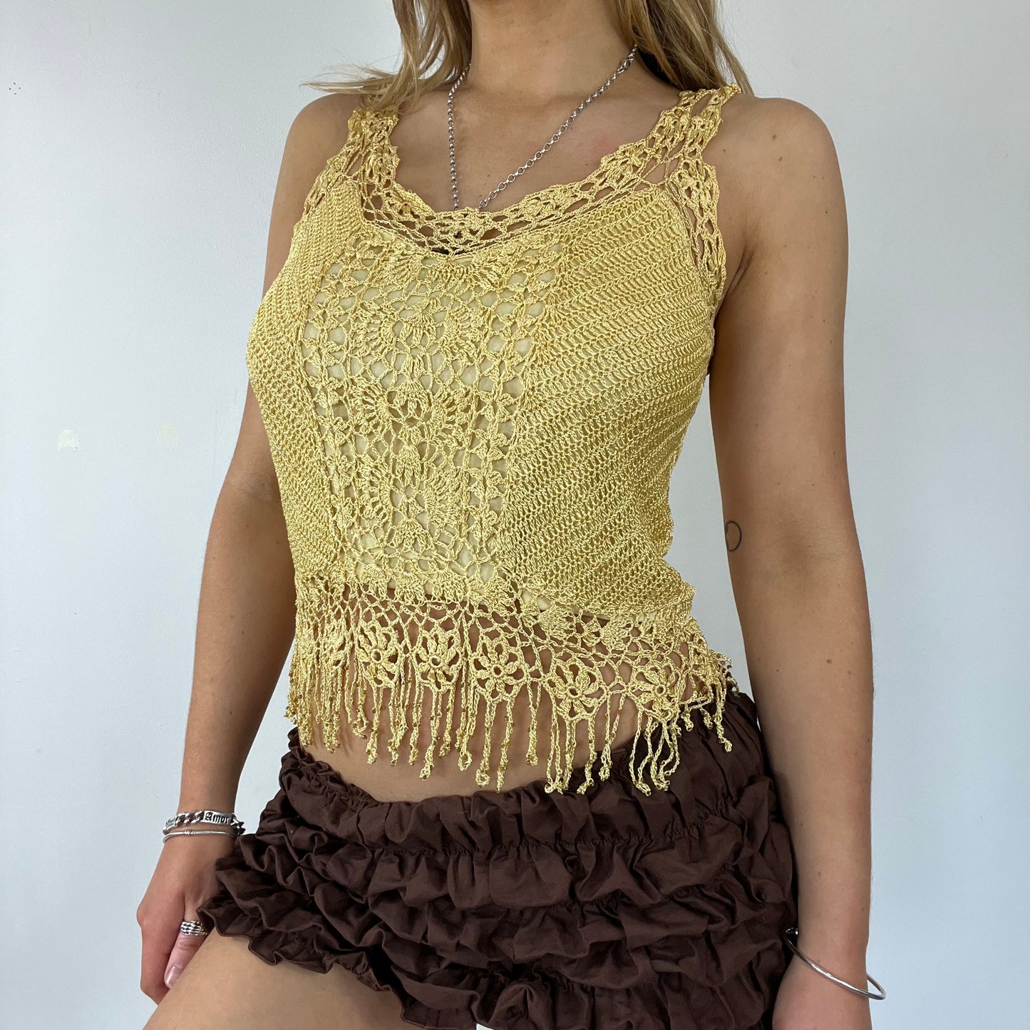 90s crochet tassle vest top - Size M