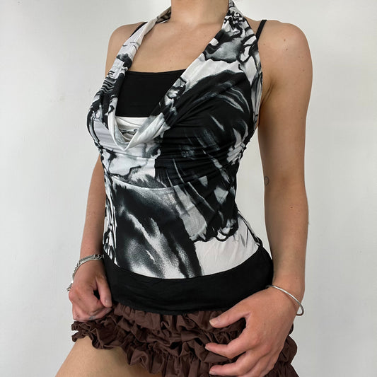 00s printed cowl neck halter top - Size S