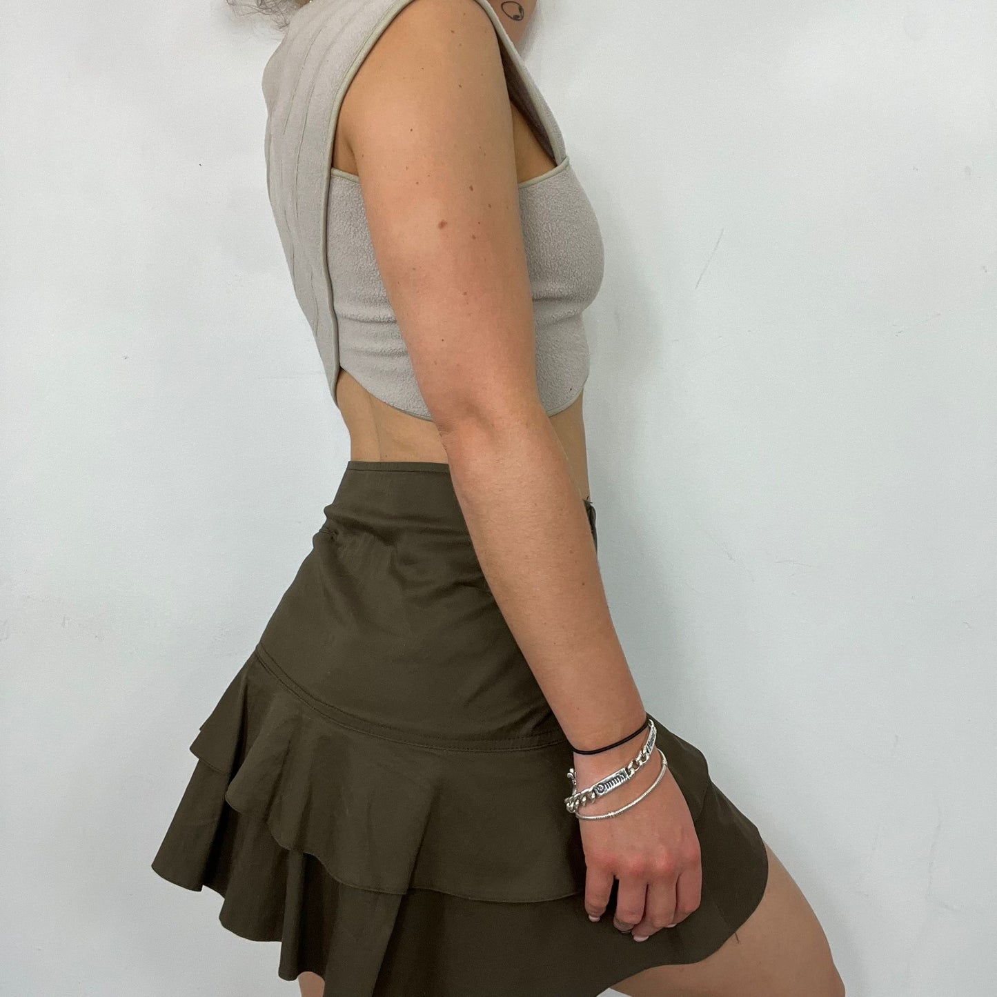 Y2K Belted Khaki Rara Mini Skirt (S)