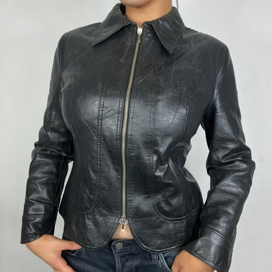 Black Leather Zip Up Jacket (M)