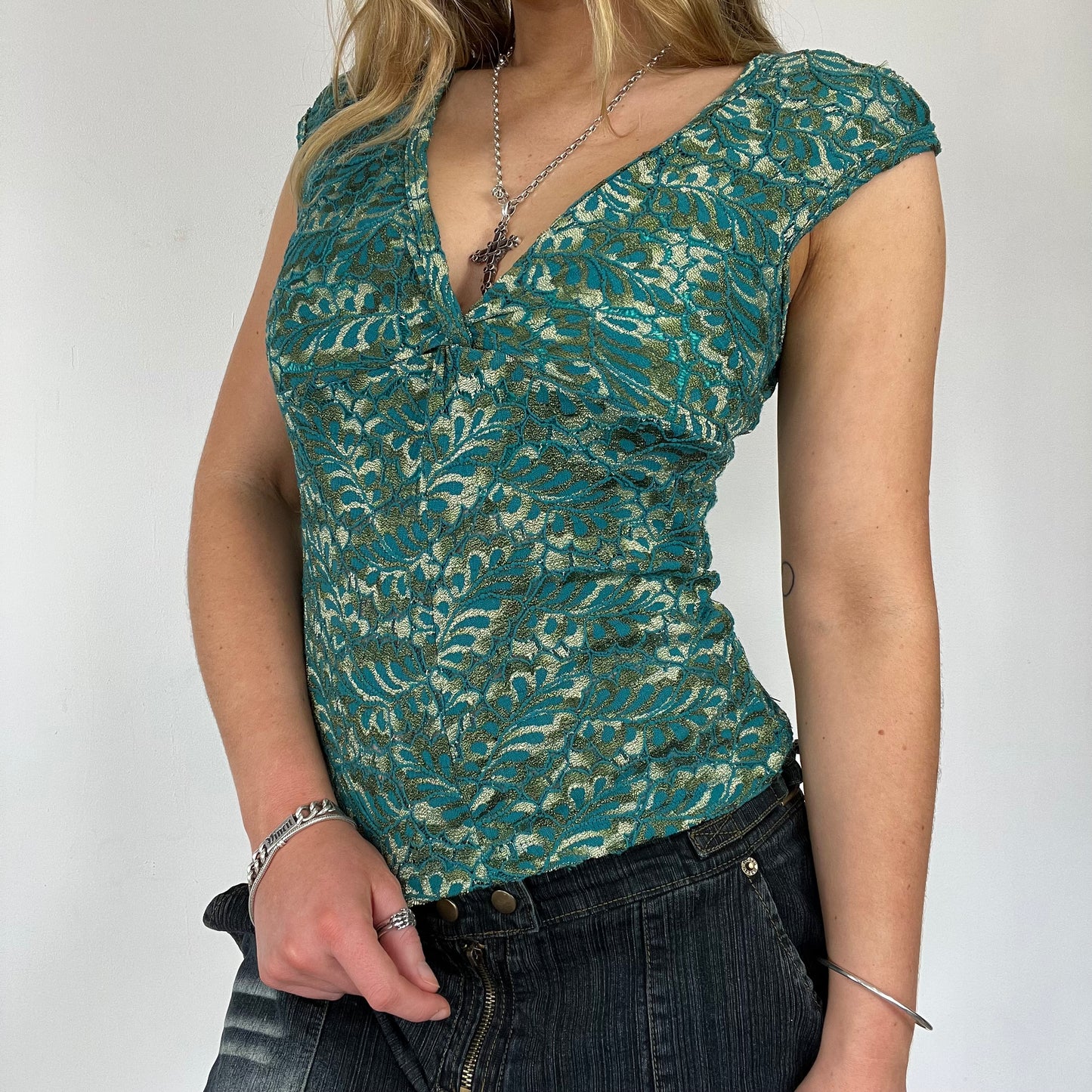 90s turquoise gold top - Size S