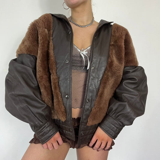 Real leather fur bomber jacket - Size L