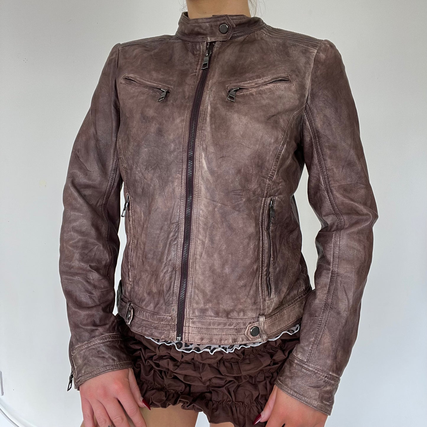 90s real leather moto jacket - Size S/M