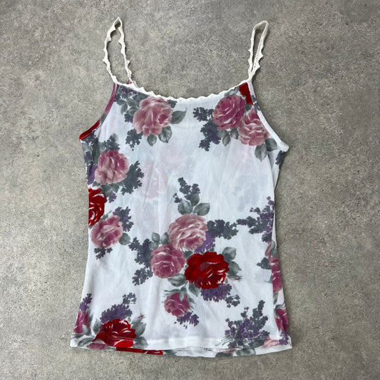 Mesh vest top with roses