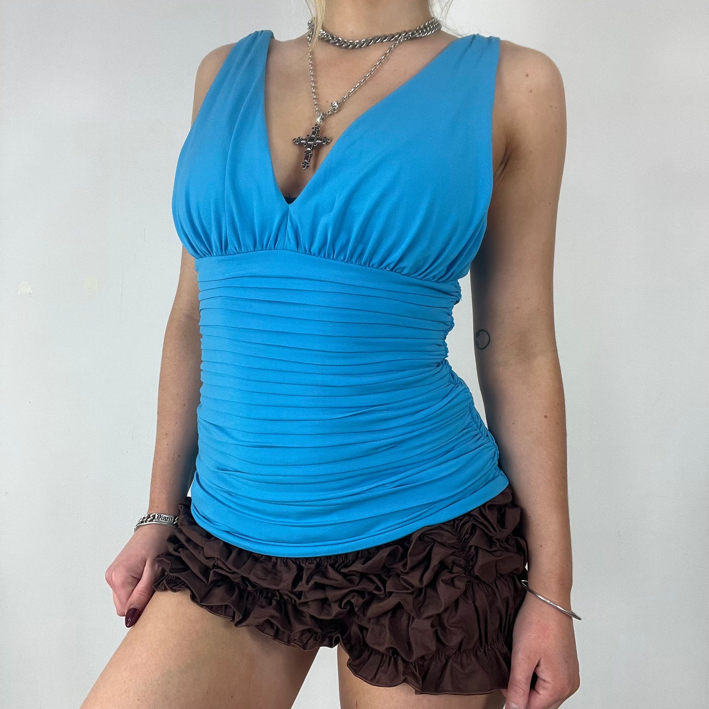 90s blue ruched vest top - Size S