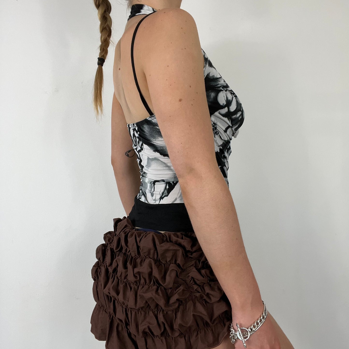 00s printed cowl neck halter top - Size S