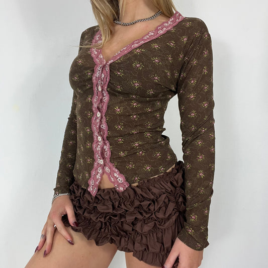 90s Kookai long sleeve mesh lace floral button up cardigan - Size S