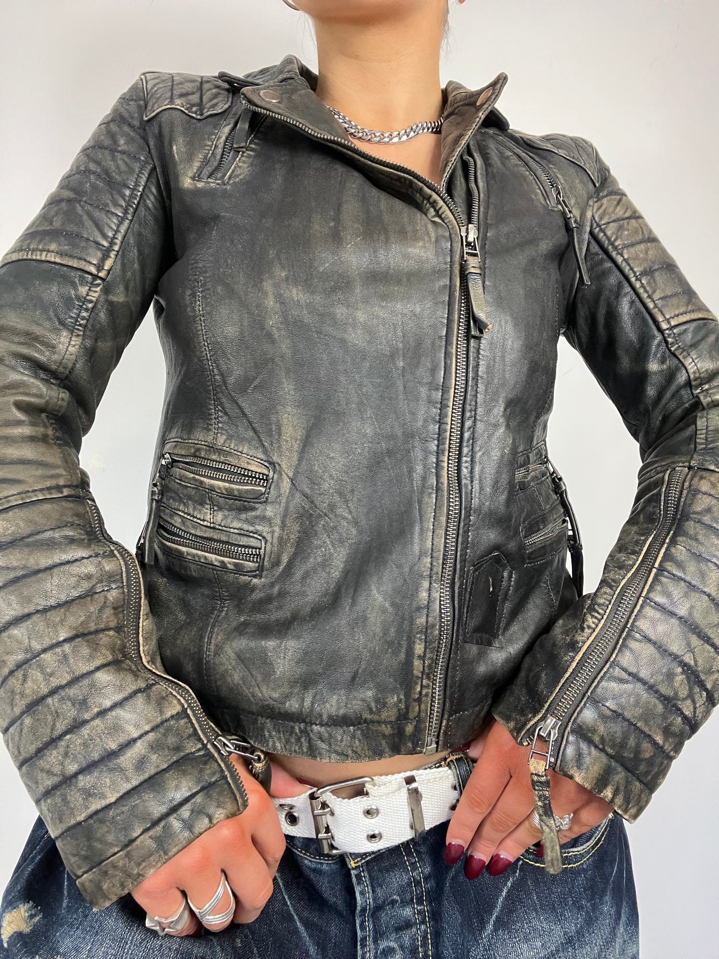 90s Leather Biker Jacket - Size S/M