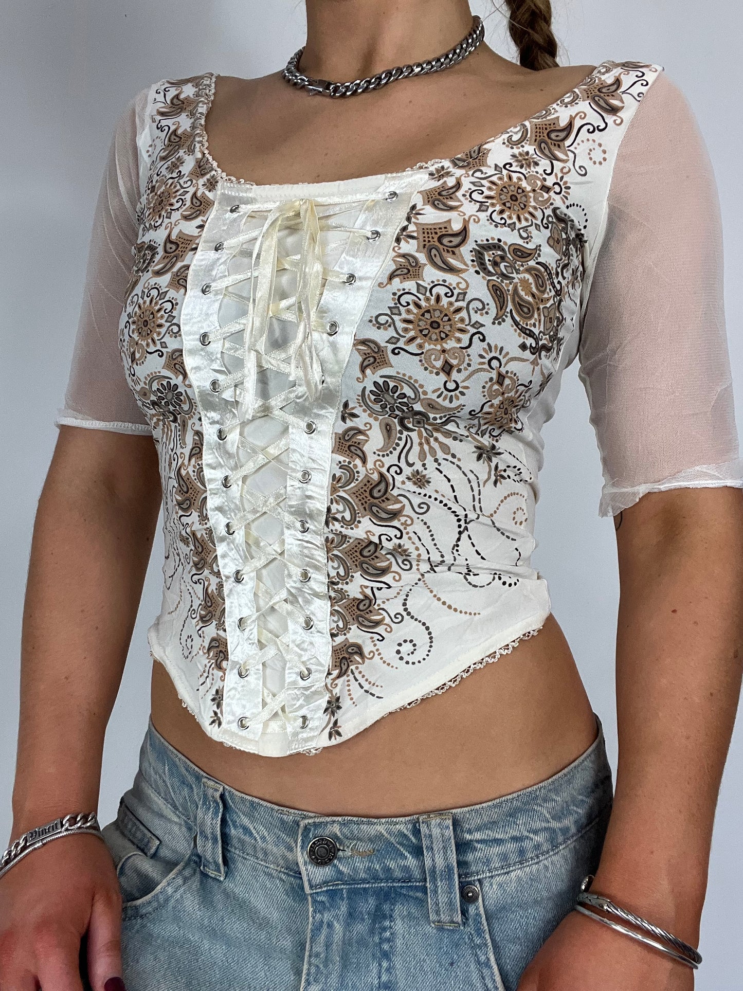 Mesh lace up corset top - Size S