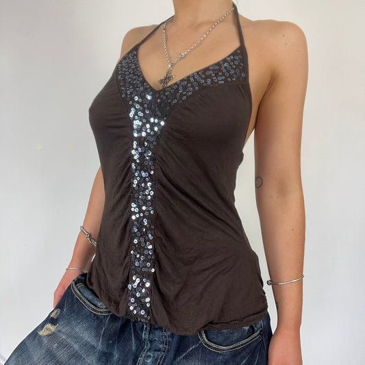 Y2K brown sequin halter neck top - Size S/M