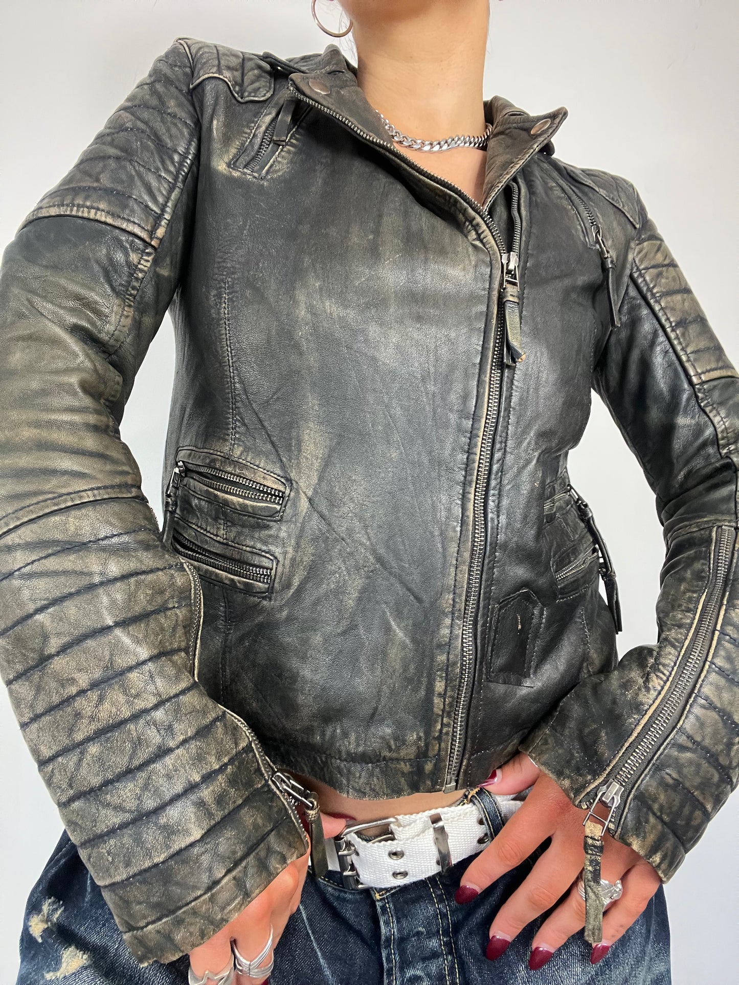 90s Leather Biker Jacket - Size S/M