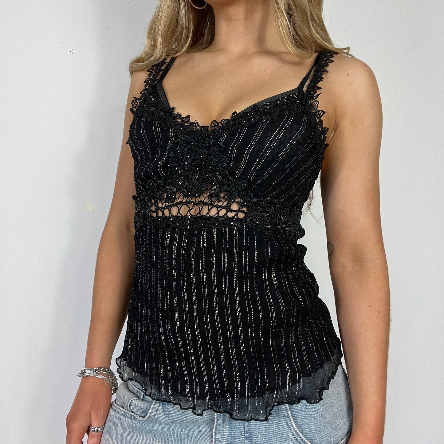 00s vintage black lace cami top - Size S