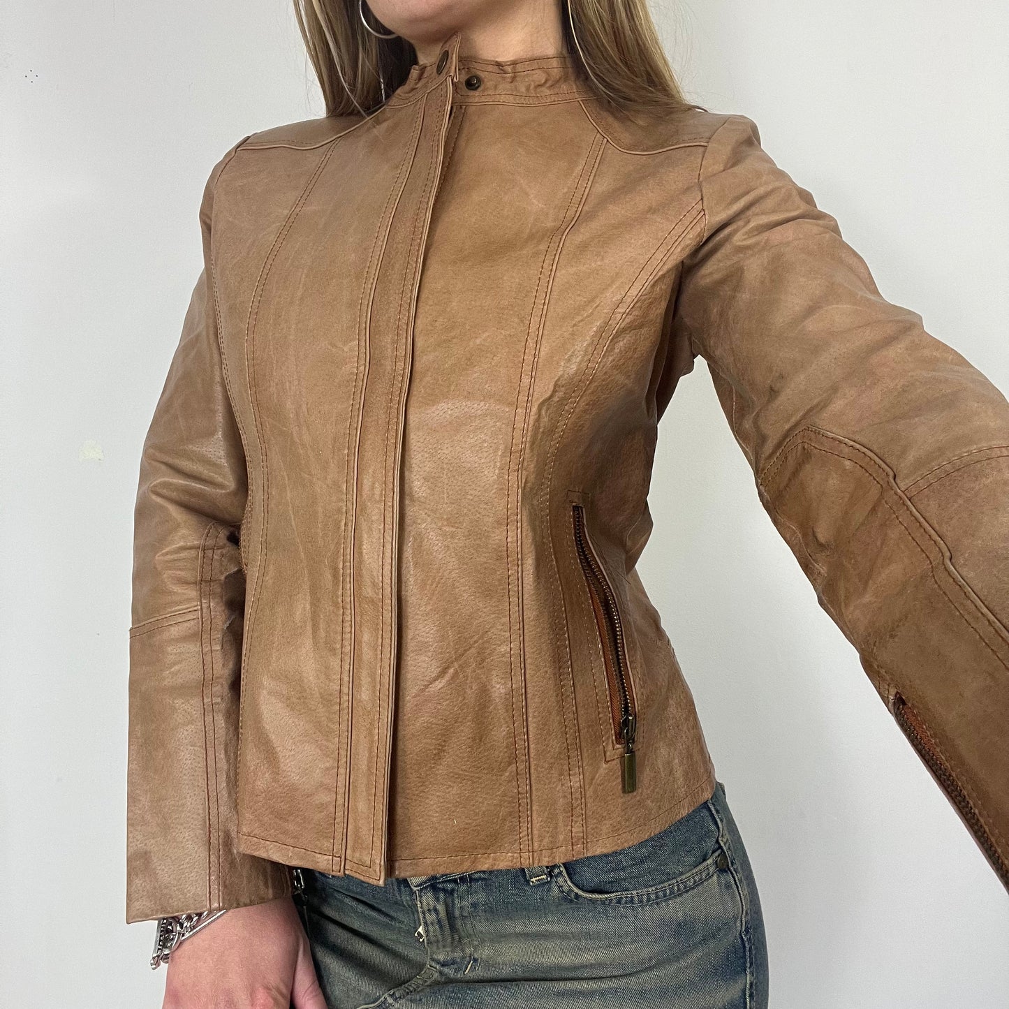 90s real leather moto jacket - Size S/M