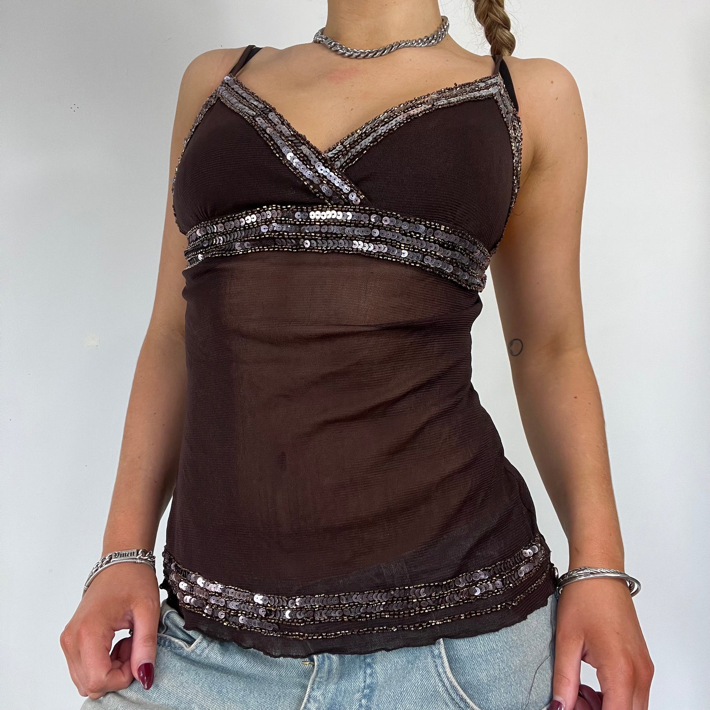 90s sequin mesh cami top - Size S