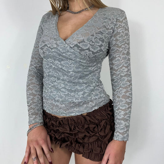 90s lace wrap v neck long sleeve top - Size S