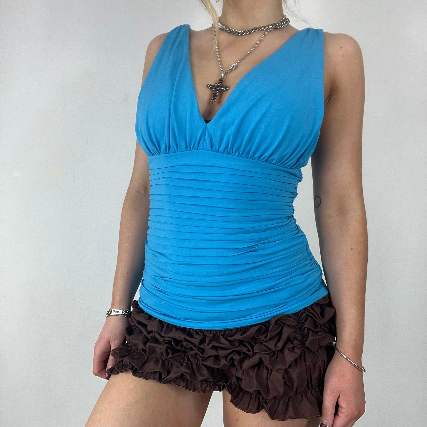 90s blue ruched vest top - Size S