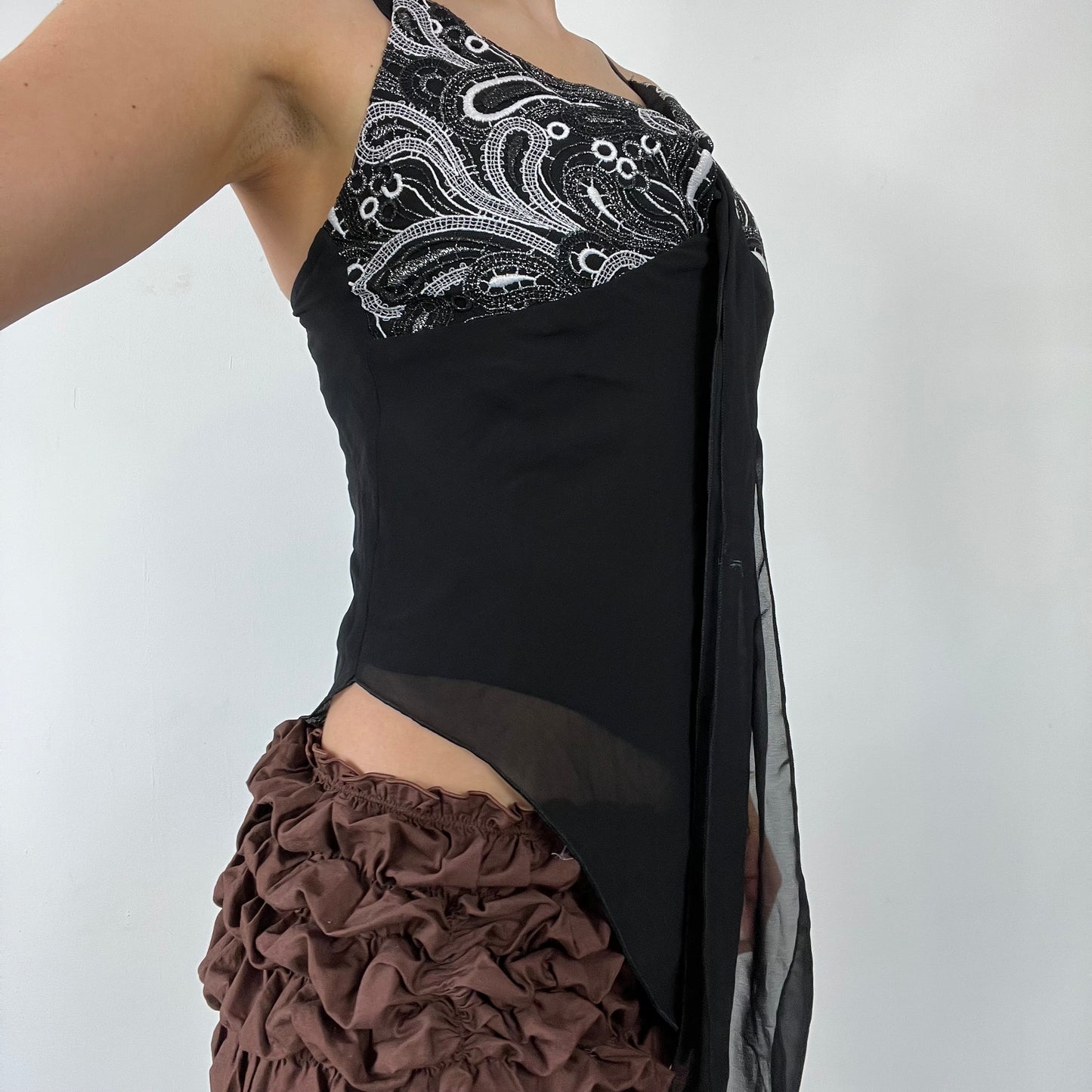 90s black mesh lace cami top - Size S