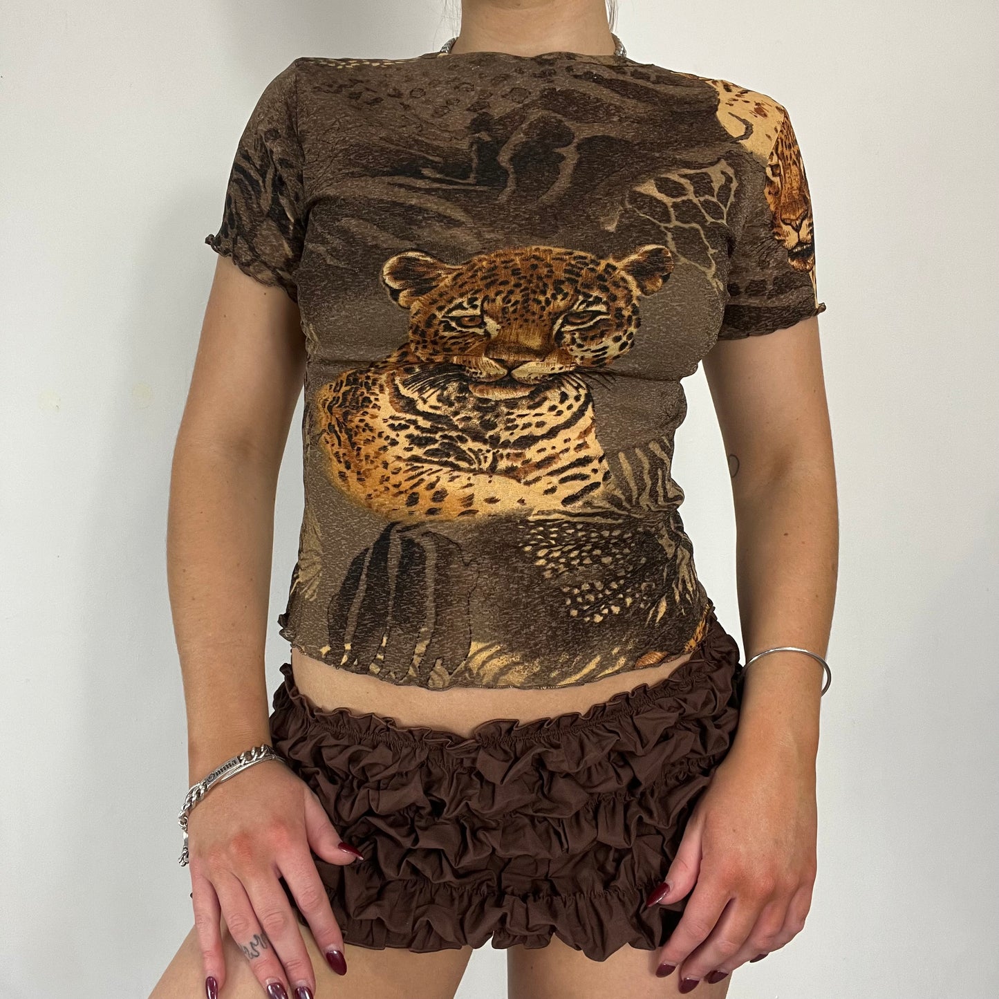 90s graphic tiger mesh top - size S