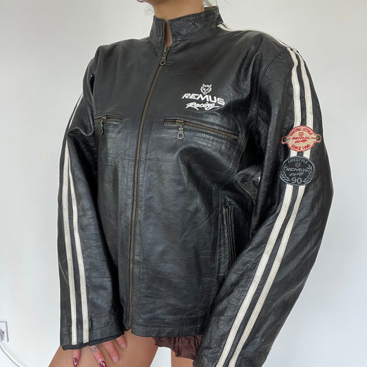 90s biker motorcycle leather jacket - Size L