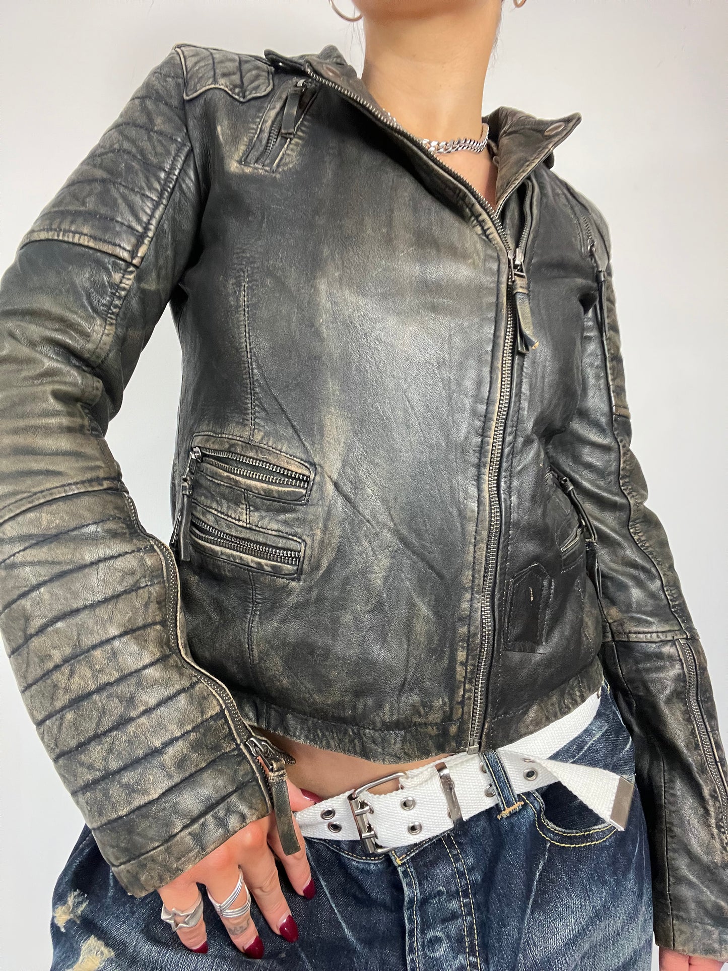 90s Leather Biker Jacket - Size S/M