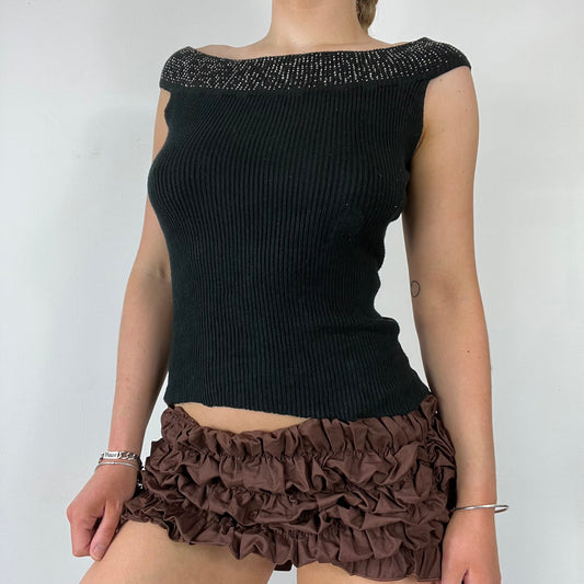 90s black knit glitter cami top - Size S