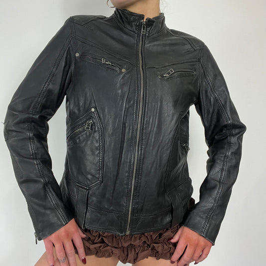 90s leather moto zipper jacket - Size M