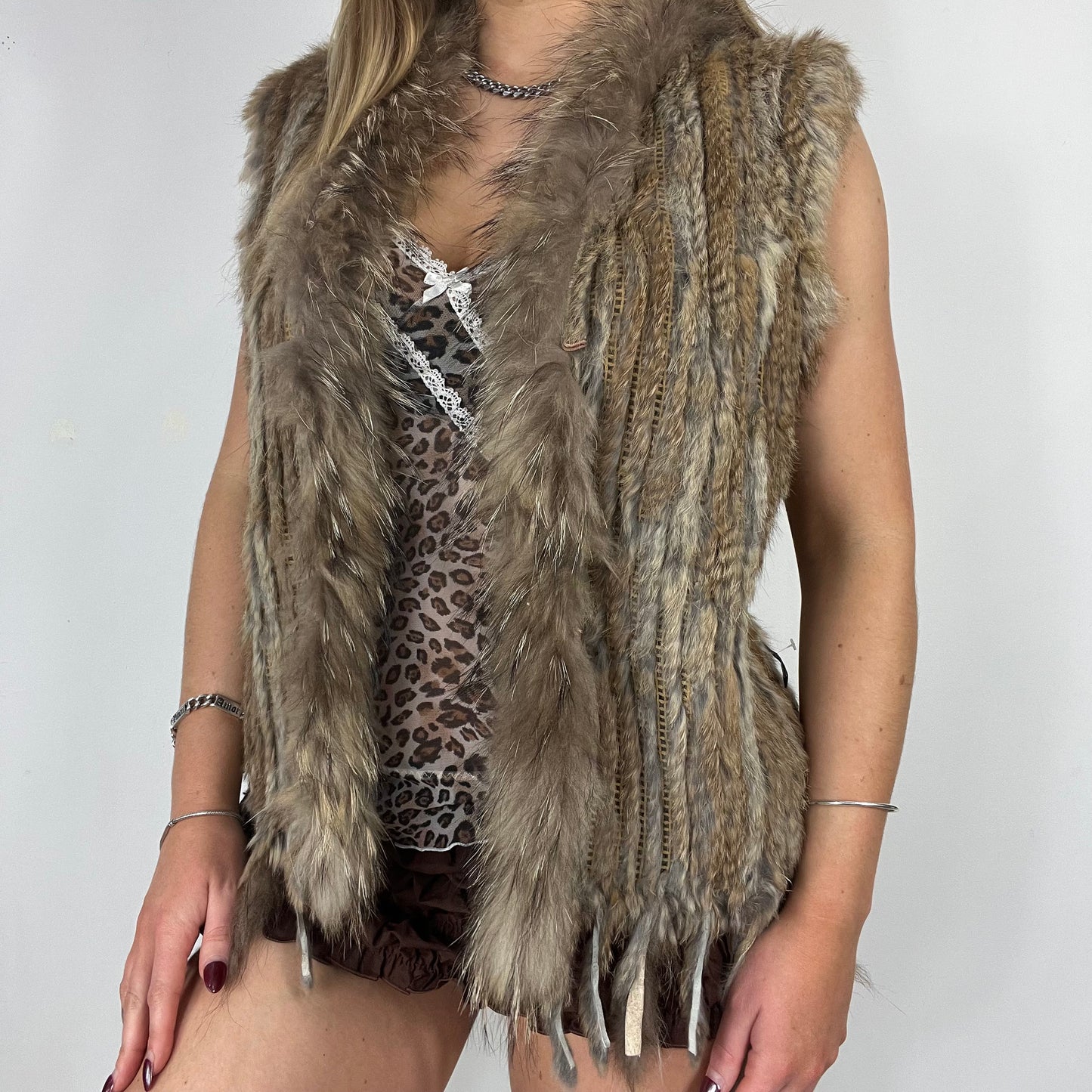 90s boho tassle fur gilet - Size M