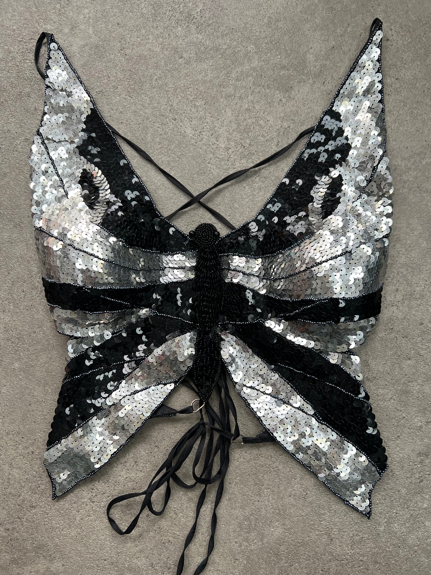 00s sequin butterfly backless top - Size S
