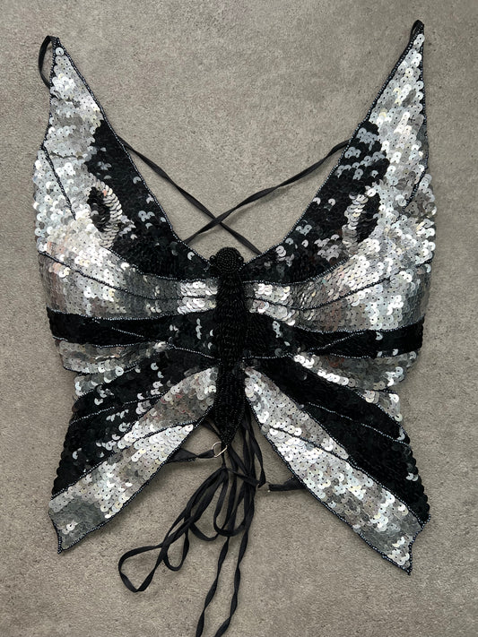 00s sequin butterfly backless top - Size S