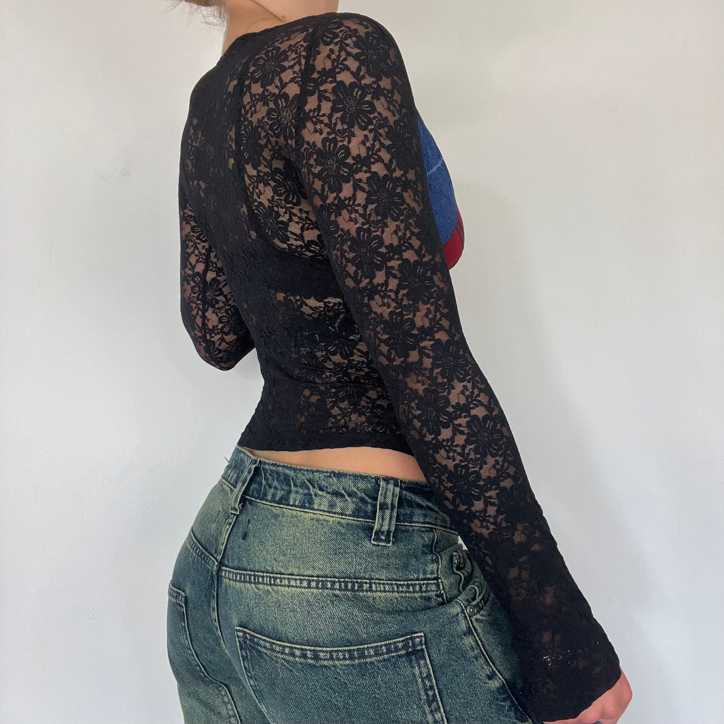 Y2K tartan lace long sleeve top - Size S