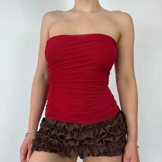 00s ruched red boob tube top - Size S