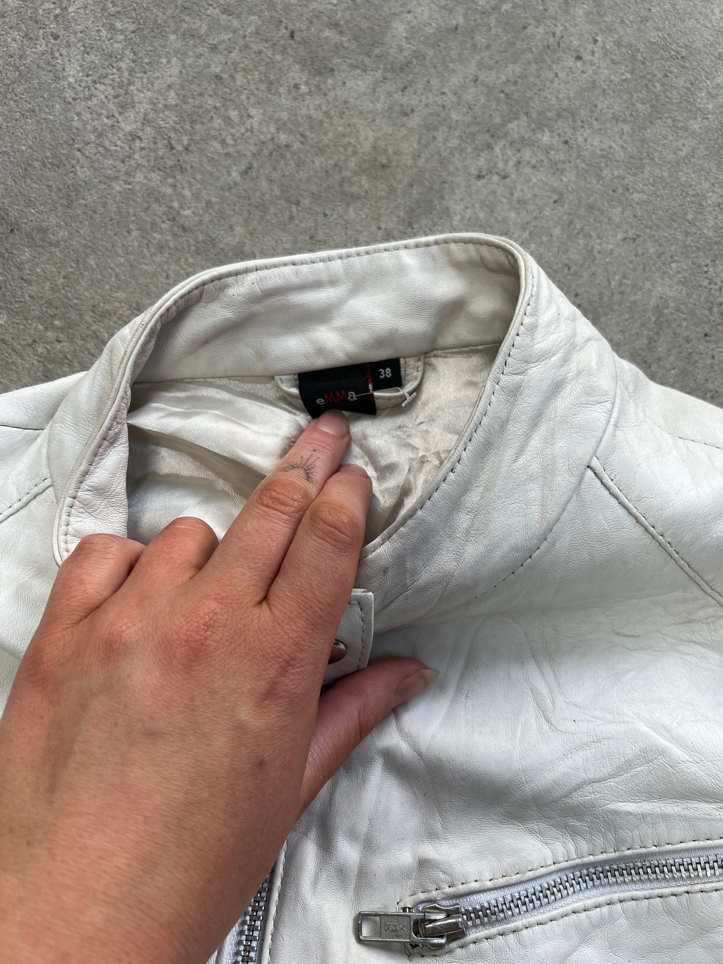 90s real leather white moto jacket - Size M