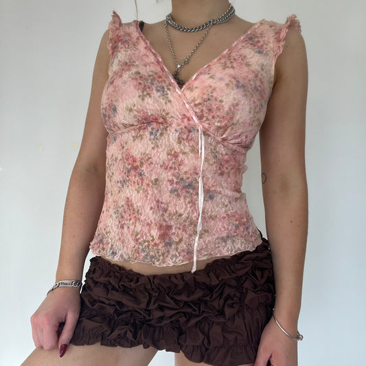 90s pink lace up top - Size S