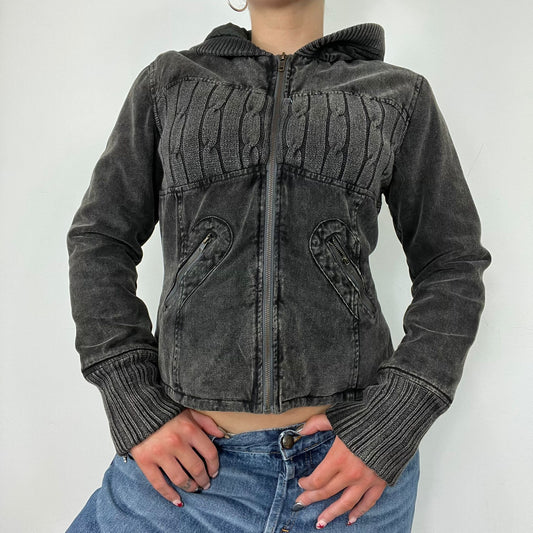 Black Grey Worn Hooded Jacket (M)