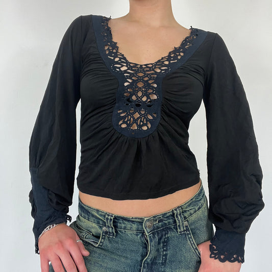 90s long sleeve crochet top - Size S