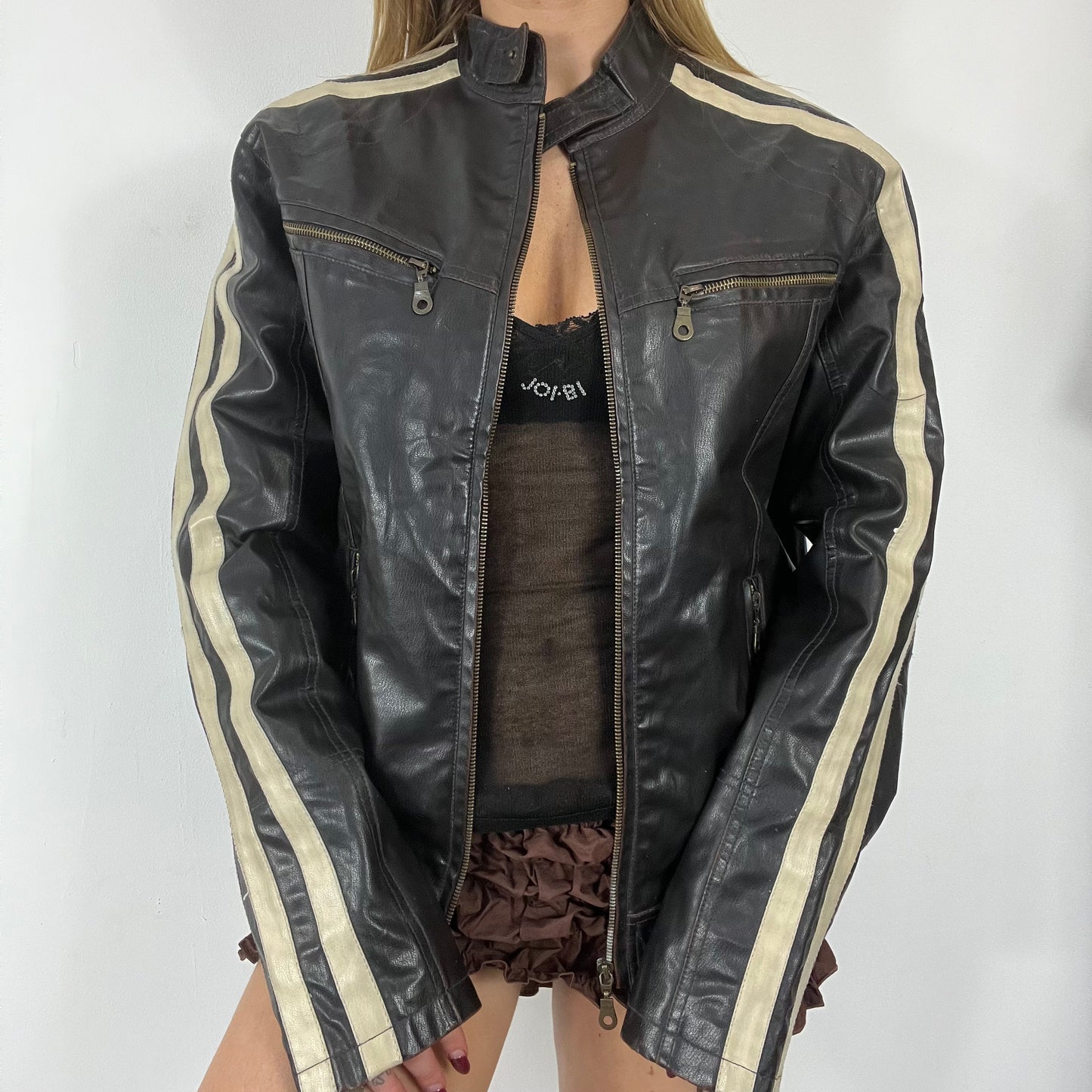 Vintage 90s biker real leather jacket - Size L