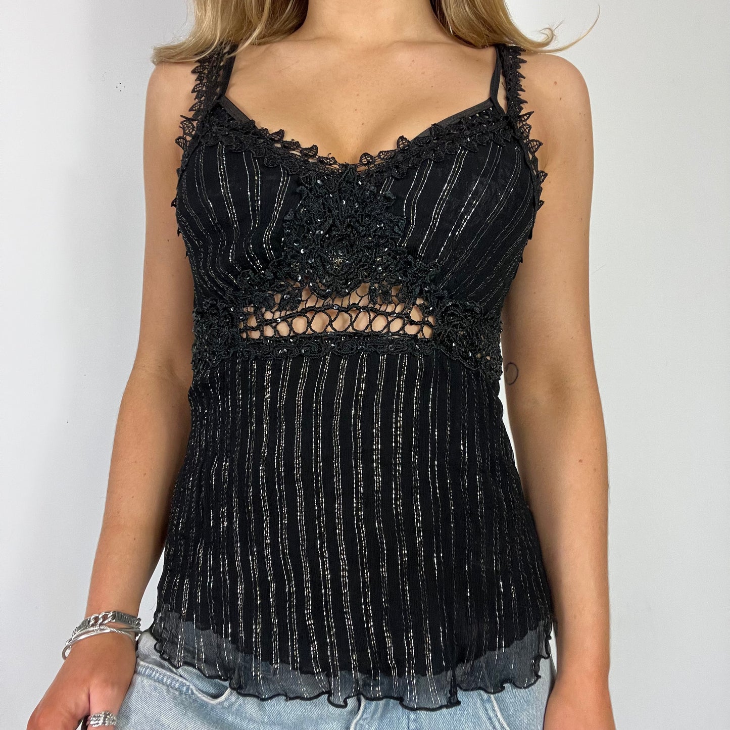 00s vintage black lace cami top - Size S